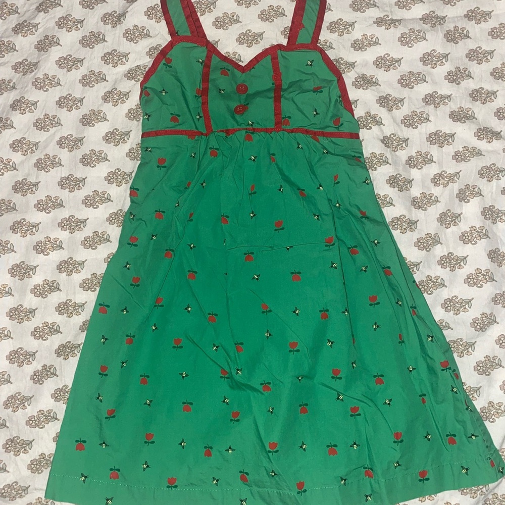 Hanna Andersson Green Dress with Red Trim